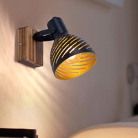 Wandlampe Wandleuchte Verstellbar Retro Spotlampe Holz Schwarz Gold H Big.Ligt