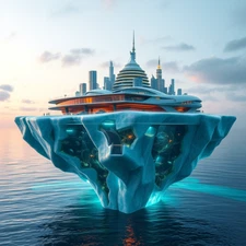 Digital picture Modern city skyline in the ice burg island printable file