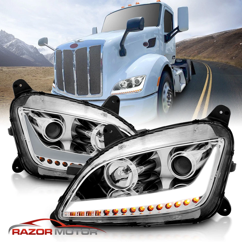Faros cromados proyectores LED 2011-2019 para Peterbilt 579 587 Foto 2 de 4