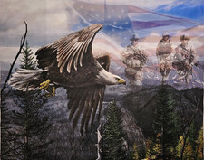 Patriotic Eagle Military Fabric Panel DAVID TEXTILES Cotton 35 Inches