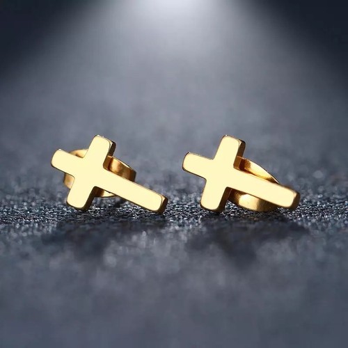 Herren Frauen Edelstahl Kreuz Nieten Pfosten 12 mm Ohrringe Silber Gold 1 Paar E26 - Bild 3 von 5