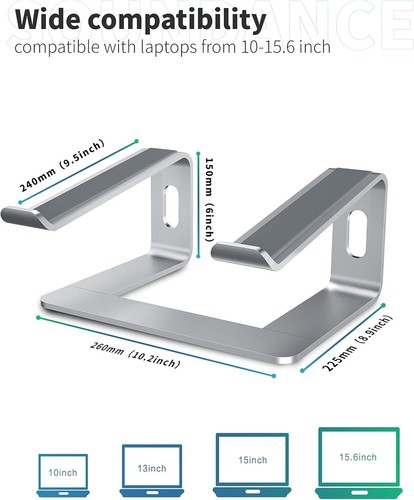 Laptop Stand, Aluminum Ergonomic Riser for Desk,Compatible with 10-15.6" Laptops - Picture 26 of 89