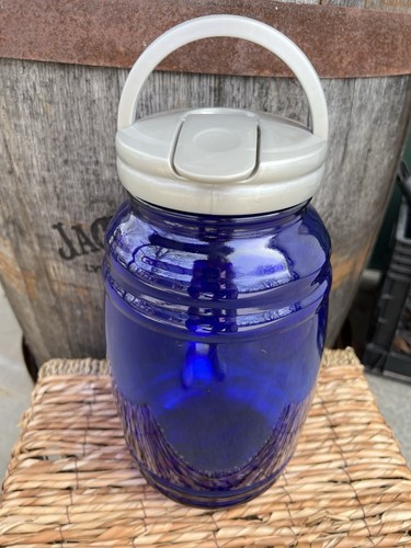 VTG 70’s Cobalt Dark Blue Glass Drink Dispenser Jar~ Sun Tea Spigot & Pour Spout - Picture 5 of 11
