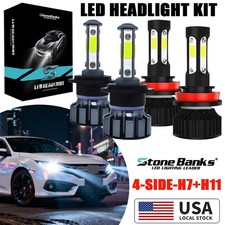 4-sides H7 H11 LED Headlight Combo Bulbs High Low Beam Super Bright White 6500K