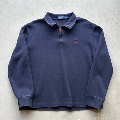 Polo Ralph Lauren Men's Navy Quarter-Zip Pullover Sweater with Red Pony Logo