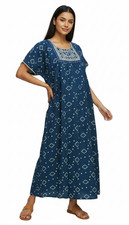 For N Beauty Women's Boho Maxi Dress Embroidered Short Sleeve Teal Size M