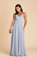 Birdy Grey Kaia Dress Chiffon Dusty Blue Bridesmaid Maxi Dress Pockets Size XS