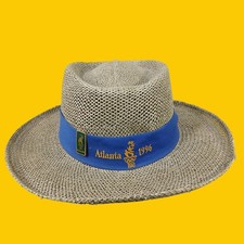 Hanes Atlanta 1996 Olympic Straw Sun Hat Olive Green Fedora Vintage