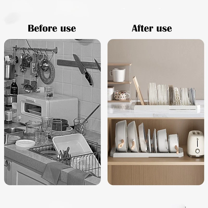 Organizador de sartén ajustable con tapa de olla soporte para tablas de cortar esteras almacenamiento Foto 3 de 4