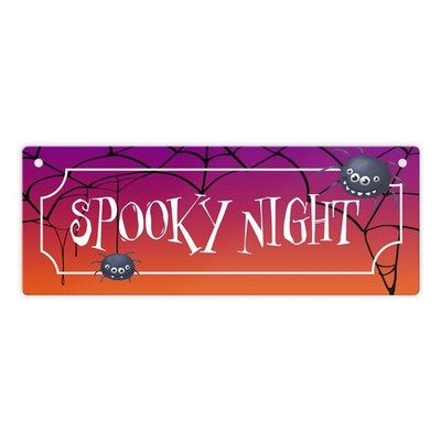 Spooky night Halloween Metallschild mit niedlichen Spinnen
