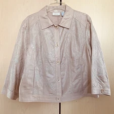 Chico's Jacket Women's Long Sleeve Button Up Embroidered Linen Blend Pink Size 2