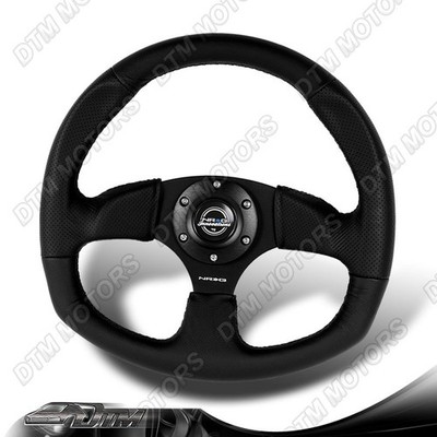 NRG RST-009R 350MM Race Style Black Leather Black Stitch 2'' Deep Steering Wheel