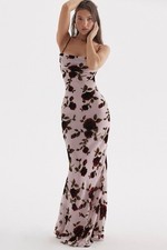House of CB Serena Floral Velvet Burnout Maxi Dress Size Medium