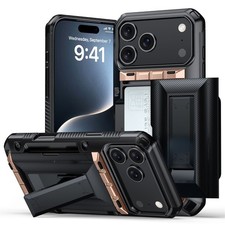 Card Slot Bracket Armor TPU PC 2IN1 Case For iPhone 16 17 Pro Max Plus Air Cover