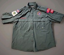 Boy Scouts Longhorn Patches Green Venturing Vented Lightweight Shirt Womens XL