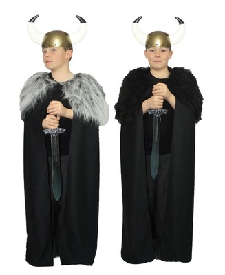 Kinder Wikinger Umhang Hornhelm Krieger Barbar Mittelalter Kostüm