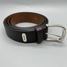Fossil Brown Leather Belt Mens Size 110/44 Silvertone Buckle MB405320044