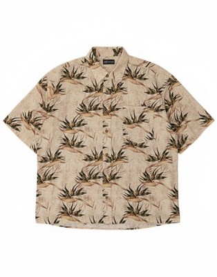 FADED GLORY Herren Kurzarm Hemd XL beige geblümt Baumwolle BF07
