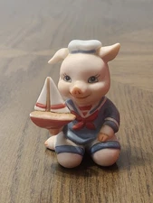 Vintage Bronson Collection Ceramic Pig With Sailboat Figurine Srilanka 
