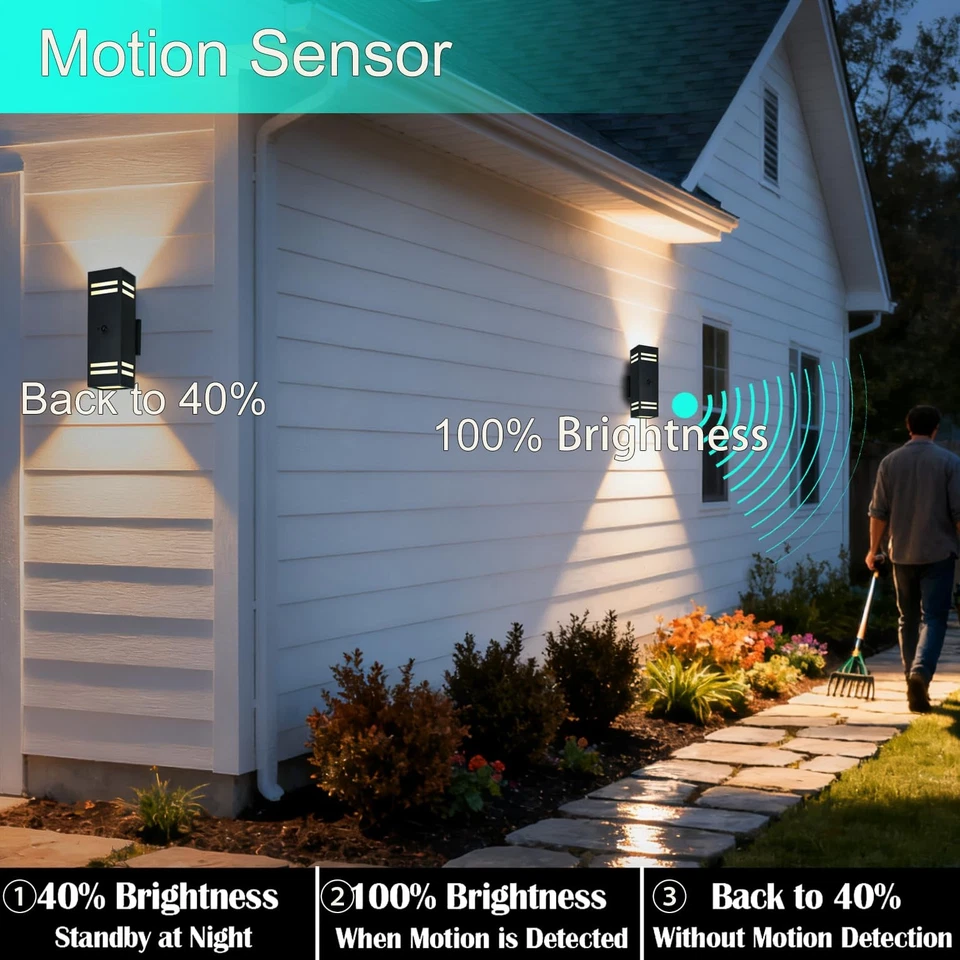 Luces de pared exteriores con sensor de movimiento, aplique de porche y patio de anochecer a amanecer con E26... Foto 2 de 4
