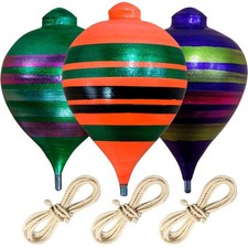 Traditional Wooden Spinning Tops   Handcrafted Set of 3 Vibrant Colors
