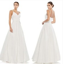 Mac Duggal 48855 Size 6 White V-Neck A-Line Gown