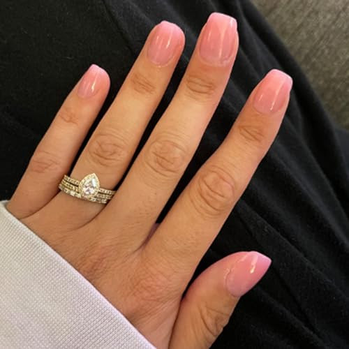 240pcs Short Press on Nails Jelly Pink Full Cover Short Square Glossy Fake - Picture 2 of 6