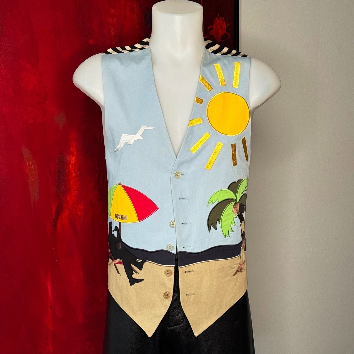 MOSCHINO CHEAP and CHIC cotton vest Sunny Day at the Beach pattern