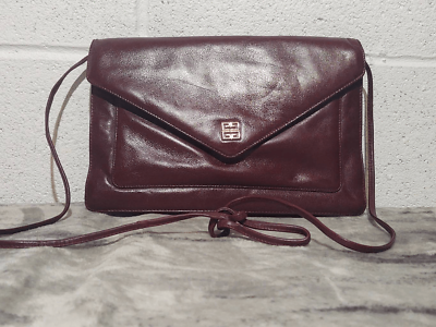 VTG Givenchy SAC A MAIN 80s Maroon Leather Envelope Crossbody