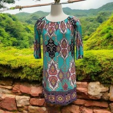 Auditions Paisley Boho Dress Turquoise Multicolor S Ethnic Festival Flowy Casual