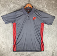 Wisconsin Badgers ProEdge Polo Shirt Men  s Large 42/44 Gray Short Sleeve