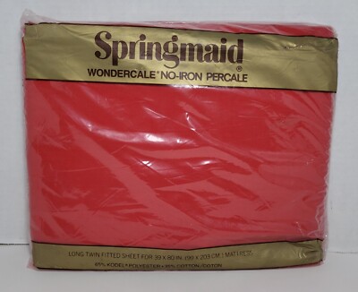 Vintage Springmaid Wondercale No Iron Percale Long Twin Fitted Sheet Red NOS