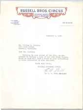 Russell Bros. Circus Letterhead 1935 Rolla Missouri C.W. Webb