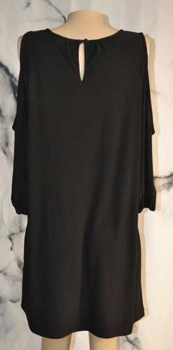 NEW YORK & COMPANY Black Cold Shoulder Dress Large 3/4 Sleeve Unlined Strch Poly - Picture 6 of 8