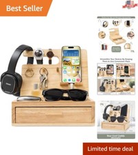 Eco-Friendly Bedside Table Organizer for Men - Phone Docking Station and Storage