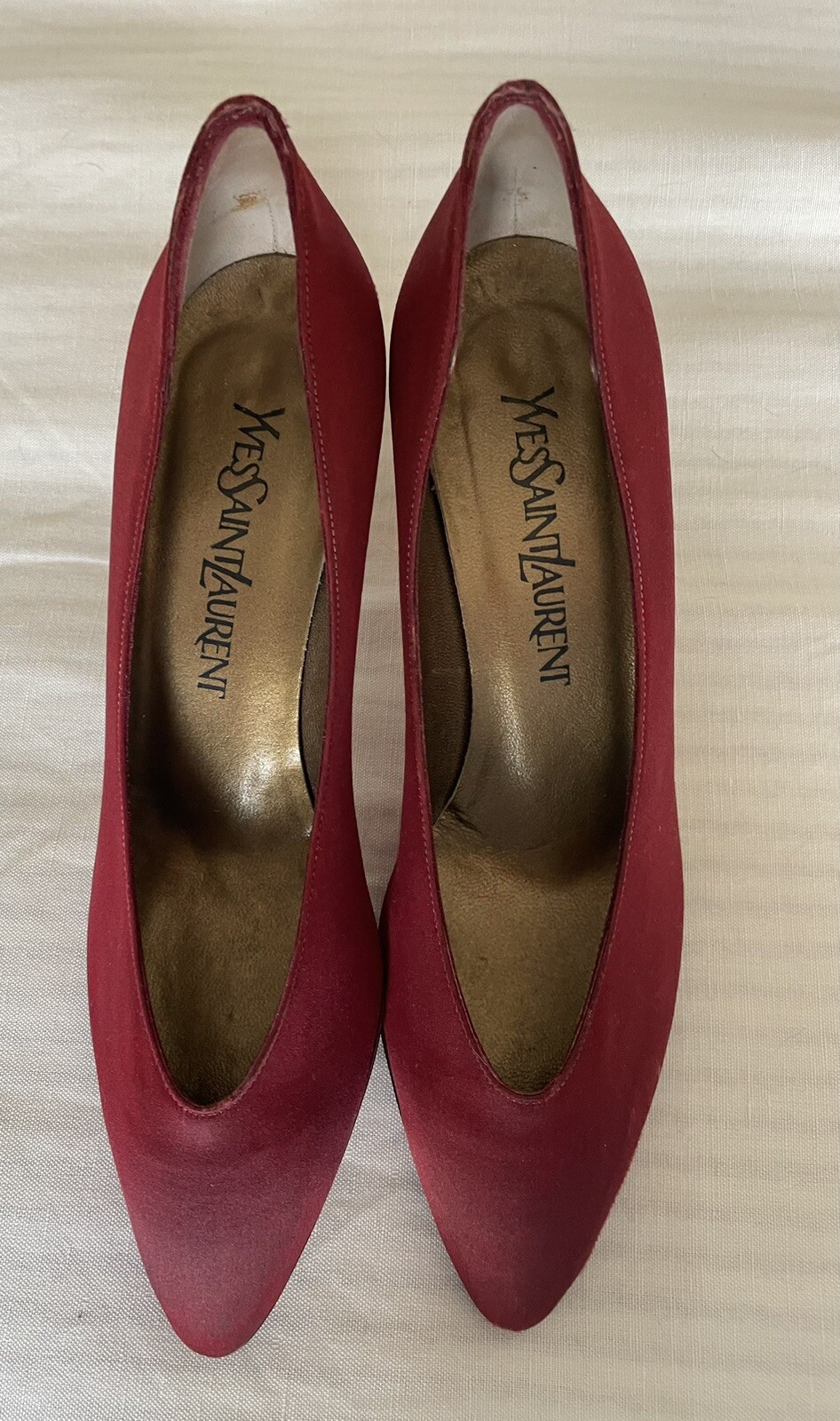 Yves Saint Laurent Pompa a Punta in Raso Borgogna ~ ~ 7 5 N Tinta Personalizzata Tacco 3'