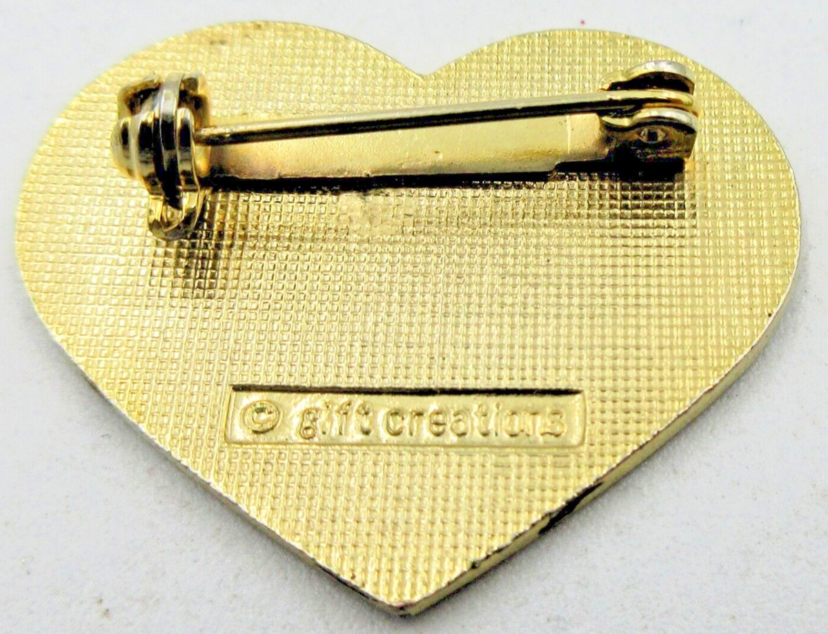 Vtg SIGNED GIFT CREATIONS geometric HEART green blac purple gold tone Brooch Pin View 2