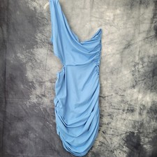 One Shoulder Bodycon Side Cutout Dress Maoeco SZ M Blue Scrunch