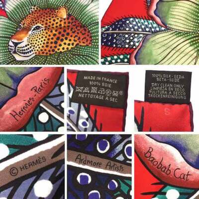 Hermes Scarf Stole Baobab Cat by Ardmore Artists Red Animal Silk