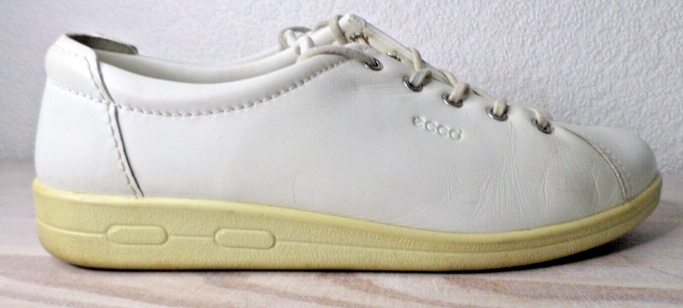 Ecco Soft Ladies White Leather Arch Support Lace Up Shoes Trainers (UK