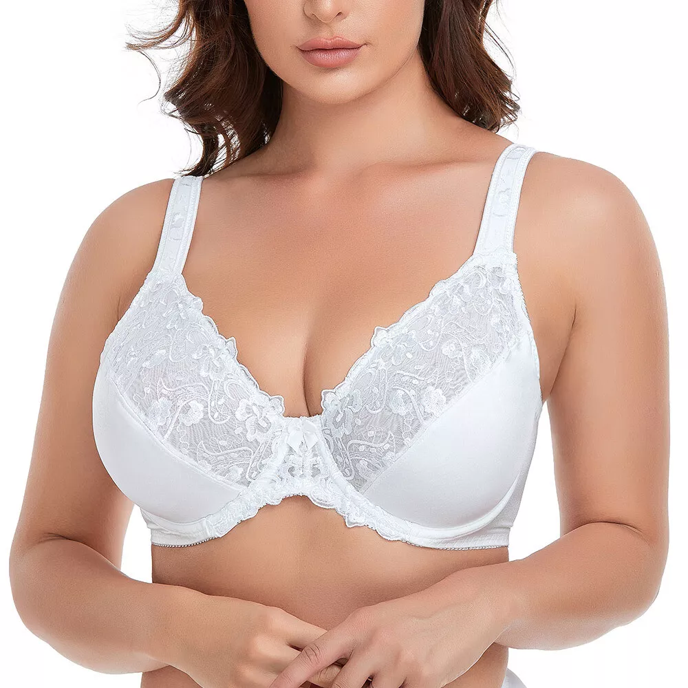 Women's Satin & Lace Underwired Firm Control Plus Size Large Full Cup Bra  CDEFGH