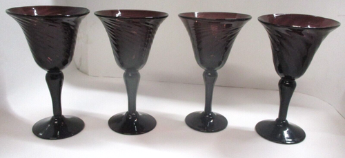 4 Vintage Purple Amethyst Glass Goblets 6.75" Tall