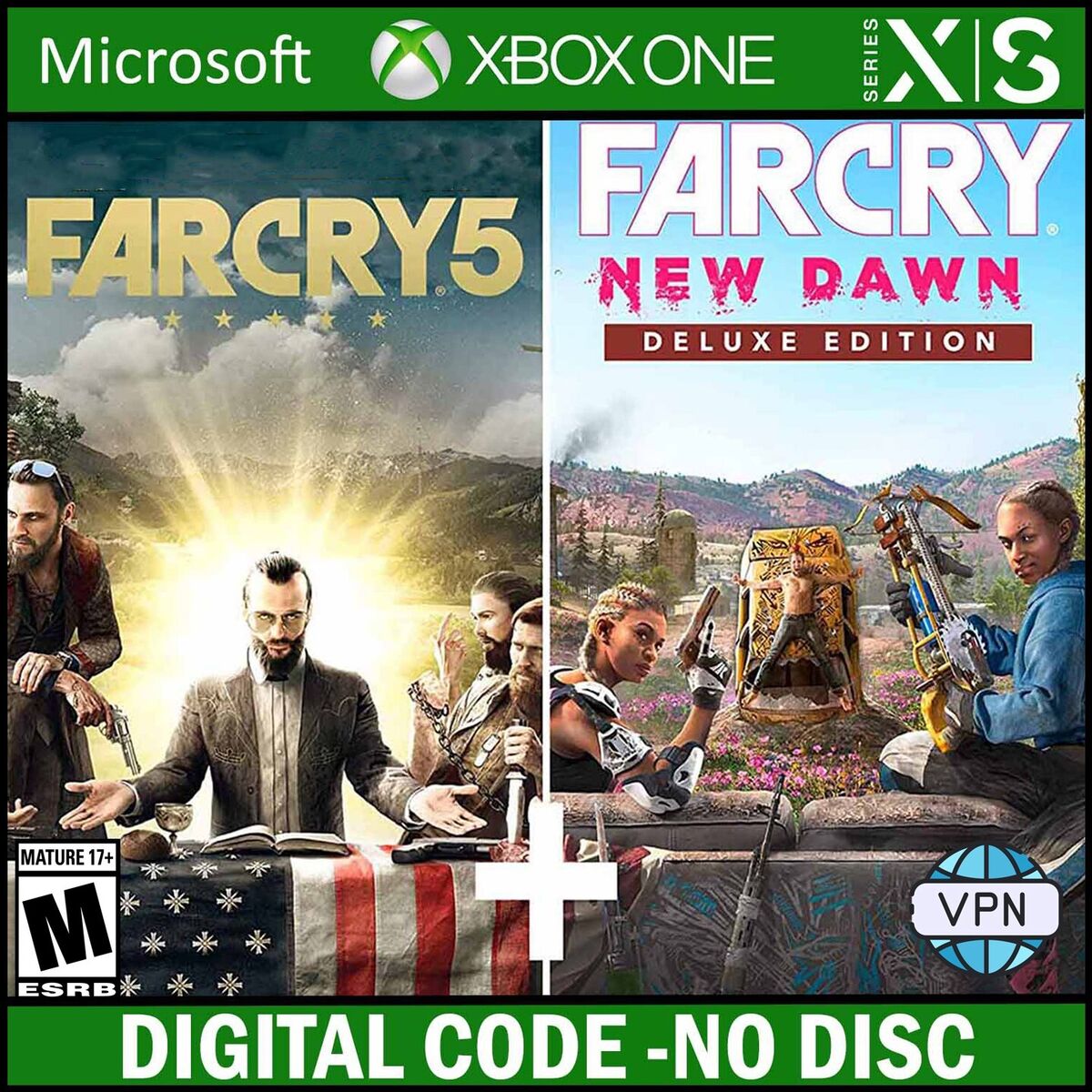 Far Cry 5+Far Cry New Dawn Deluxe Edition: Xbox One, XIS KEY Argentina- VPN  WW