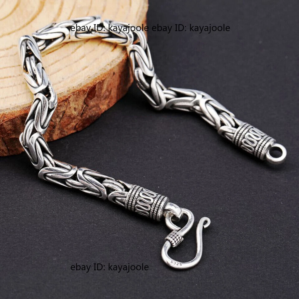Pure S925 Sterling Silver Chain 4mm/5mm/6mm/7mm Byzantine Link Bracelet 6-9in L - Image 2 of 4