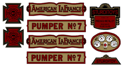 STURDITOYS  AMERICAN LAFRANCE PUMPER NO. 7 DECAL SET