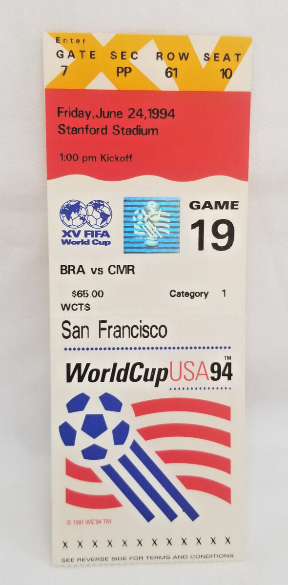 FIFA World Cup Ticket Stub – 1994 Champions Brazil vs Cameroon | eBay