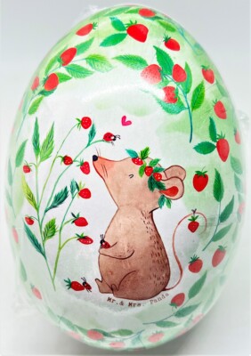 Handmade Easter Egg 6x4.5'' STRAWBERRY FIELD MOUSE Paper Mache-SEALED/SANITARY!