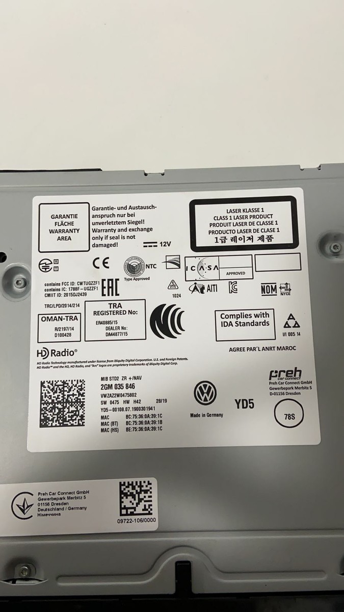 VW Discover Media, Main unit, MIB2 , Golf 7 - NO CODING/IT NEEDS