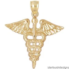 New 14k Yellow Gold Caduceus Pendant