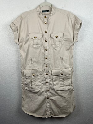 ralph lauren khaki shirt dress Lauren Ralph Lauren Women's New Khaki Button Down Shirt Dress Size L & XL $125